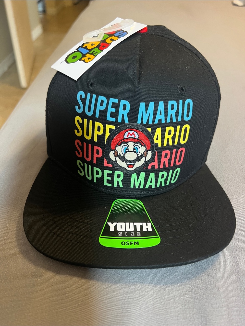 Nintendo Black Snapback Hat with Multicolor Super Mario Graphics